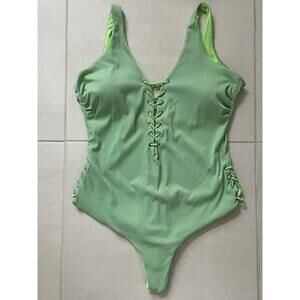 Coastal Waves Swim One Piece Swimsuit Ribbed Lace Up Swimwear